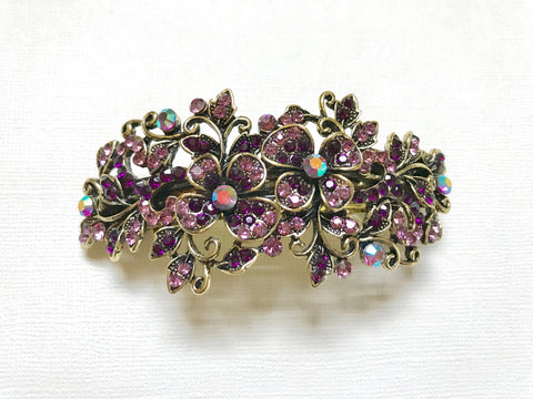 Sale! Vintage Purple Hair Accessory, Rhinestone Hair clip, Bridesmaids hair accessory, purple prom hair barrette, purple flower leaf hair cl