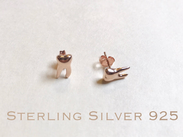 Rose Gold over Sterling silver teeth stud earrings, Dental earrings, molar earrings, dental gifts, tooth earrings, tooth studs