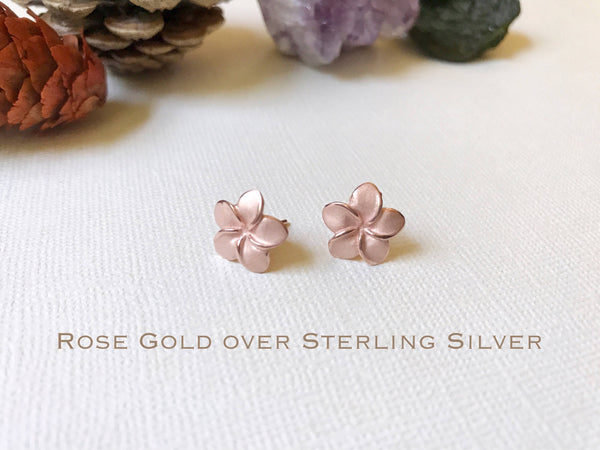 Rose Gold over Sterling Silver, Plumeria stud earring, Plumeria earring, Plumeria studs, Hawaiian earrings, Silver Plumeria, Flower earring