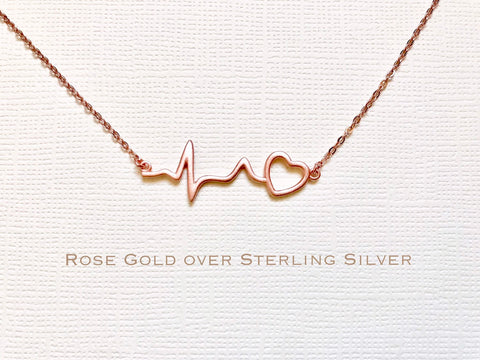 Rose Gold over Sterling Silver heartbeat necklace, heartbeat necklace, EKG necklace, ECG necklace, medical gifts, nurse necklace, nurse gift