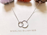 Sterling Silver double circle necklace, Interlocking circle necklace