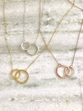 Sterling Silver double circle necklace, Interlocking circle necklace
